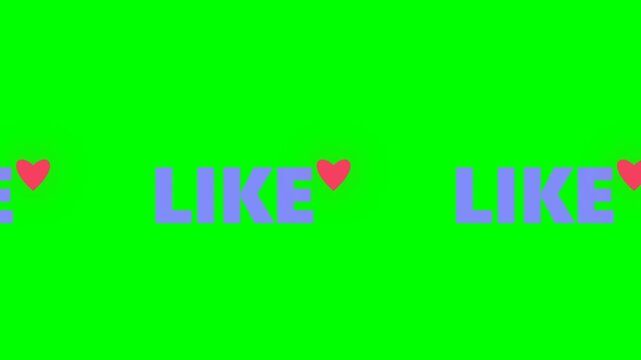 Scrolling social media like text with hearts on green screen