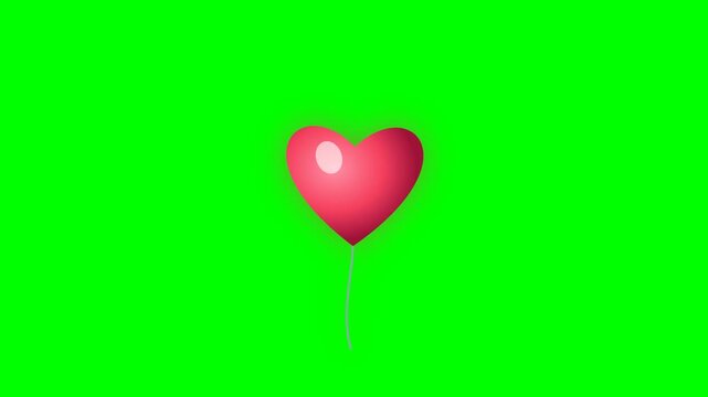 Red heart shaped balloons floating in grid on green screen