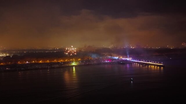 New Years fireworks display on the beach in Gdansk Brzezno, Poland