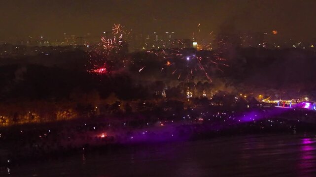 New Years fireworks display on the beach in Gdansk Brzezno, Poland