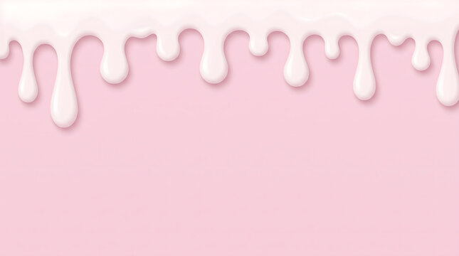 White icing drips on a pastel pink background, creating a sweet and decorative abstract pattern for desserts and confectionery.
