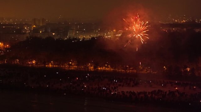 New Years fireworks display on the beach in Gdansk Brzezno, Poland