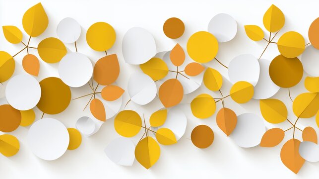 Autumn harvest paper cut leaves motif with white and golden orange circular foliage on clean background for seasonal holiday banners