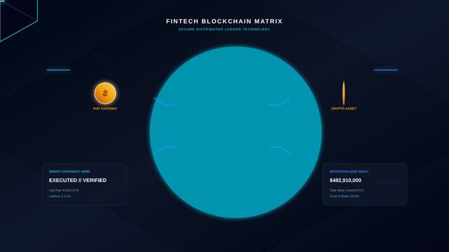 Digital Fintech Blockchain Matrix Interface with Secure Distributed Ledger Technology Animation