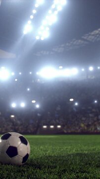 Soccer Ball Close-Up with Blurred Stadium Background