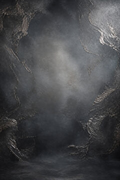Dark Silver Rock Formation Framing a Studio Background