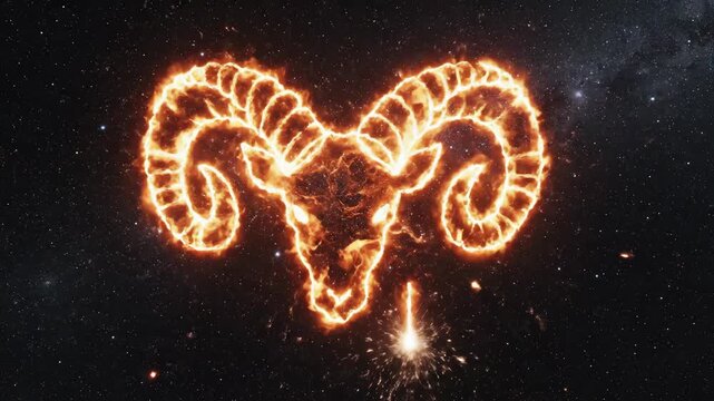 Аiery aries ram constellation glowing in deep space with sparkling stars and cosmic dust. Perfect for astrological branding, horoscope visuals, spiritual content