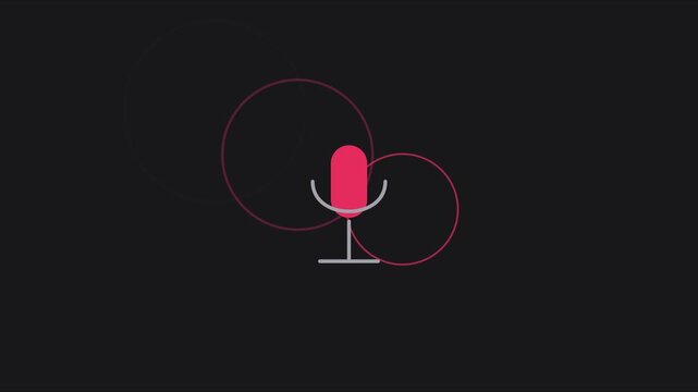 Minimalist microphone animation with pulsing circles for podcast and audio branding 4k sound recording
