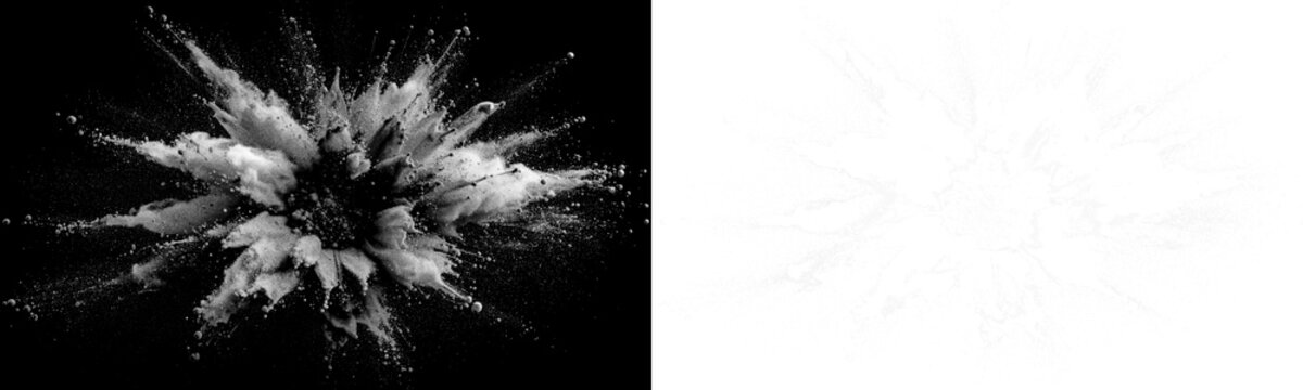 Dynamic white powder explosion splash cloud overlay effect on transparent background. Perfect design element for creative motion, party, energy concepts. High quality PNG isolated asset.
