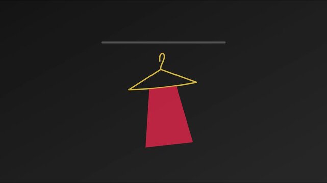 Minimalist red fabric hanging on gold hanger animation on dark 4k background, textile