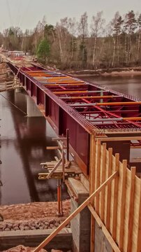View of bridge construction site in, Latvia.