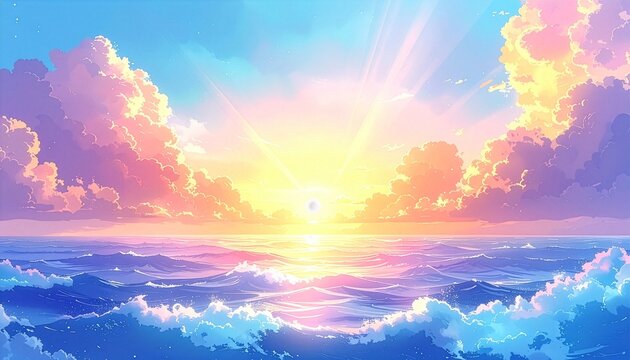 Watercolor Sea Clouds Radiant Travel Poster Background