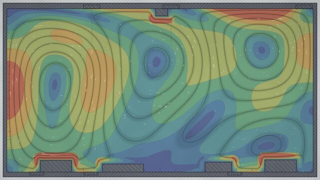 Indoor Airflow Ventilation CFD Section With Streamlines And Velocity Contours Seamless Loop in soft blue tones
