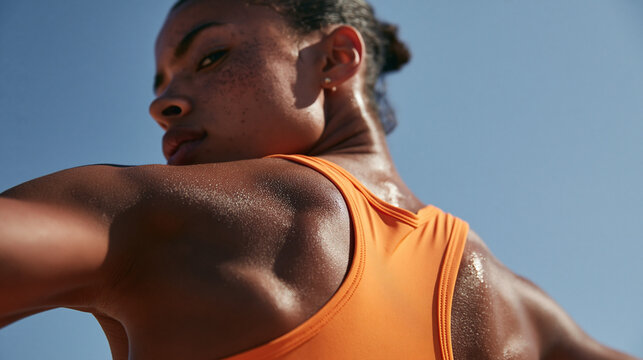 Athletic Woman Sweating During Outdoor Fitness Workout