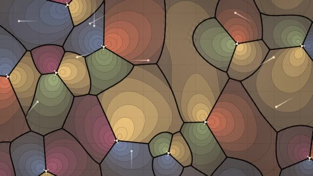 Cellular Coverage Prediction Map With Three-Sector Base Stations and Handover Trails, Seamless Loop in rich terracotta tones