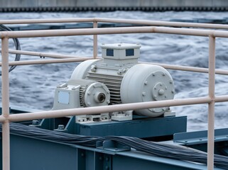 Fototapeta premium Drive motor and gearbox setup for wastewater clarifier in operational setting