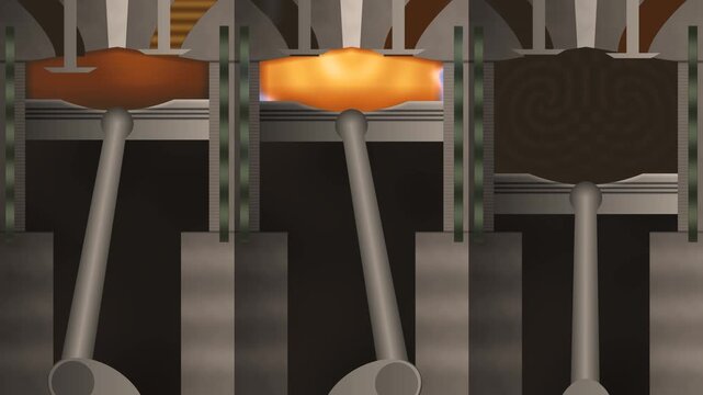 Internal Combustion Engine Cylinder Cross Section With Flame Front Seamless Loop in bright iron tones
