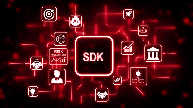 SDK Chip with Connected Business Icons on Circuit Board