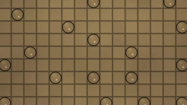 Electrowetting Droplet Grid Stepping Across Microfluidic Electrode Tiles, Seamless Loop in vibrant amber tones