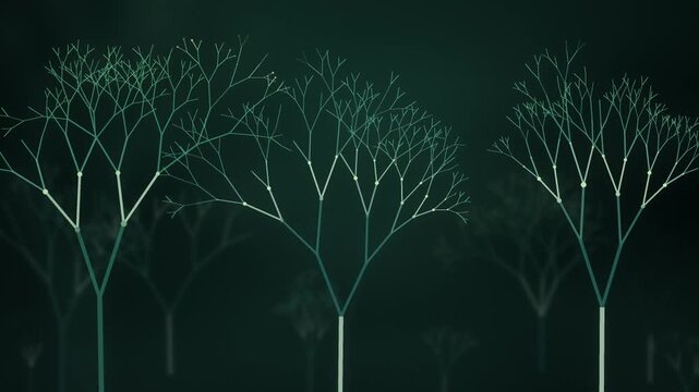 Fractal Tree Recursive Branching Growth Seamless Loop in subtle green tones