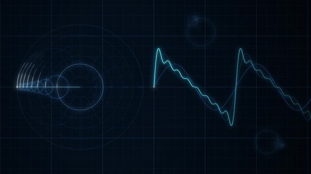 Fourier Series Epicycles Tracing a Waveform Seamless Loop in bright cyan tones