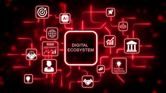 Coach motivation to digital ecosystem improvement. Education concept. Training. Leadership skills. Human abilities. Internet, business, Technology and network concept. 4k animation neon