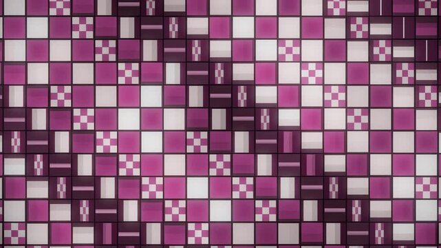 Japanese Ichimatsu Checkered Pattern Tiles Flipping in Rhythmic Waves Seamless Loop in deep blush tones