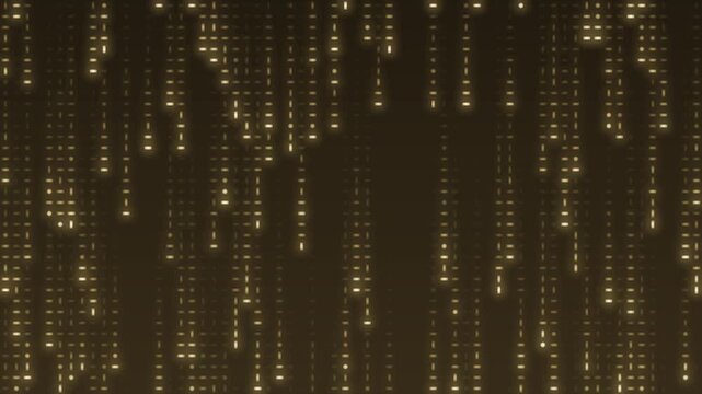 Falling digital code rain glowing streaks seamless loop in deep gold tones