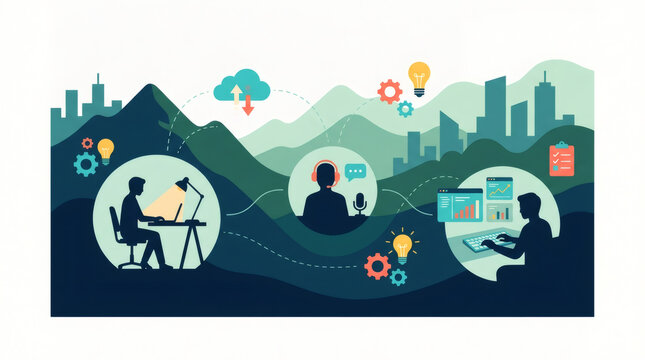 Remote Work and Digital Collaboration Concept Illustration for Global Connectivity