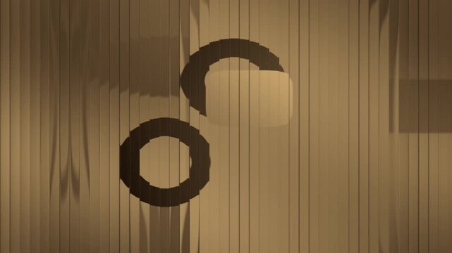 Reeded fluted glass with depth silhouettes sliced into shifting vertical strips seamless loop in rich amber tones