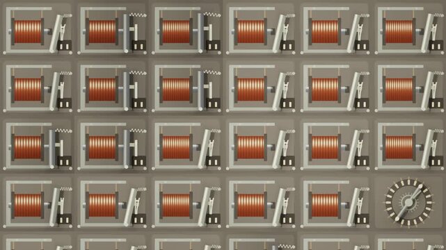 Electromagnetic Relay Bank With Snapping Armatures and Stepping Selectors, Seamless Loop in calm cream tones
