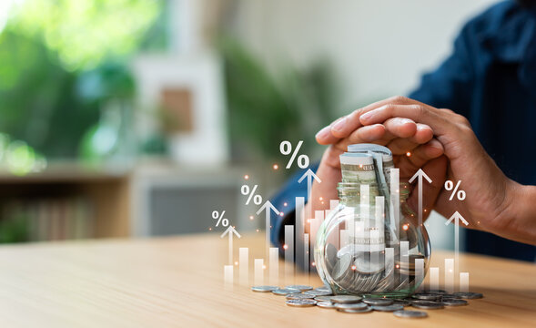 Saving Money and Investment Growth Concept with Cash Savings Jar Financial Planning and Wealth Management.