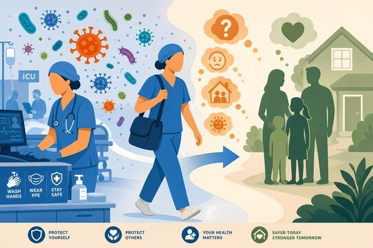 Healthcare Worker Pathogen Exposure Risk and Family Transmission Anxiety Illustration