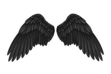 Naklejka premium Detailed illustration of a pair of large impressive demonic fallen angel wings rendered in dark shadowy black feathers&nbsp;