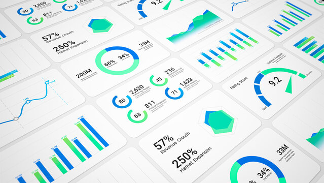 Business intelligence and financial performance analysis report on white background, infographic bar chart investment data analytic graph dashboard, enterprise market statistics trend illustration