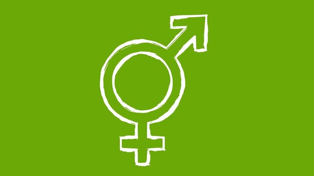 animated gender symbol featuring a hand drawn whiteboard style with boiling effect on a green screen background for easy chroma key editing