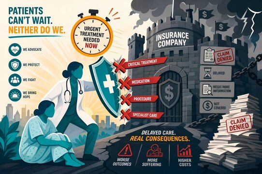 Insurance Claim Denial Advocacy and Delayed Patient Medical Treatment Conflict Illustration
