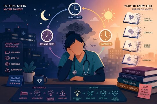 Healthcare Rotating Shifts Sleep Deprivation and Nurse Burnout Concept Illustration