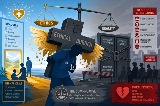 Medical Moral Injury and Healthcare Ethical Burden Concept Illustration
