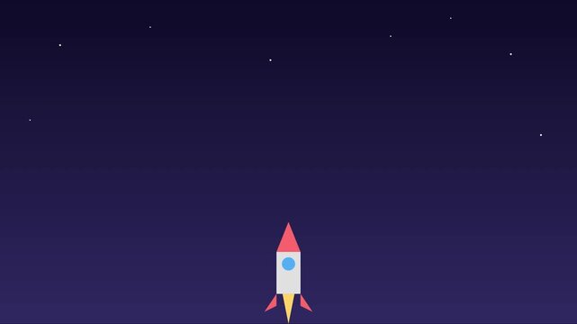 Minimalist rocket launch animation: flat space exploration concept 4k
