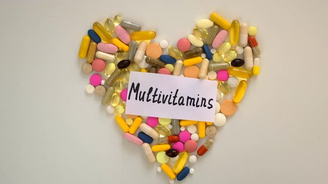 Various tablets and capsules, supplements and vitamins. Selective focus.
