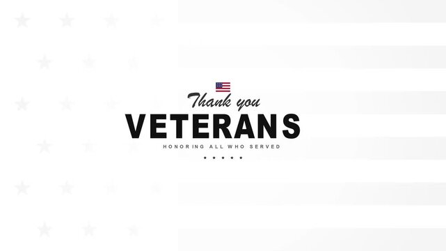 Veterans day text animation with american flag pattern in grayscale