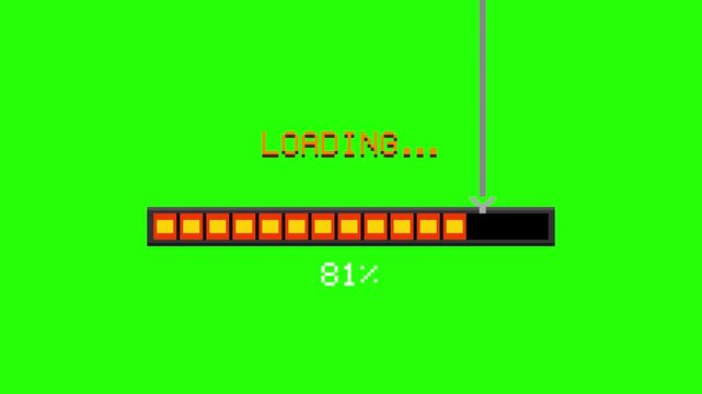 Pixel art progress bar loading animation with retro game style