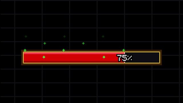 Pixelated loading bar animation showing percentage on black grid