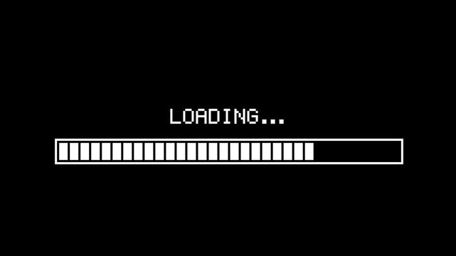 Retro pixelated progress bar loading animation on black background