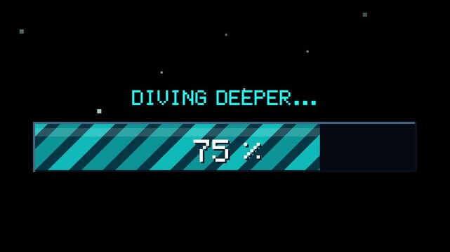 Retro pixel art progress bar with diving deeper loading text