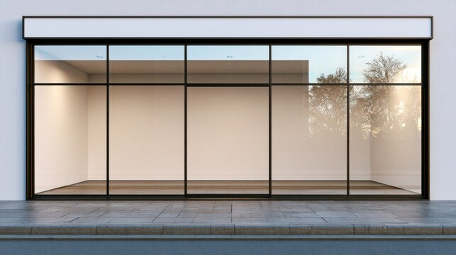 A modern, minimalist storefront with large glass windows and a clean, white exterior.