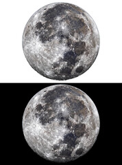 Fototapeta premium Full Moon Celestial Body High Resolution Lunar Surface Isolated on White and Black Backgrounds