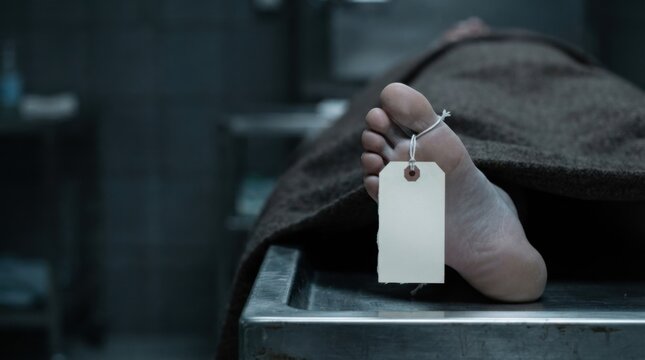 Body on Autopsy Table with Tag in Clinical Setting
