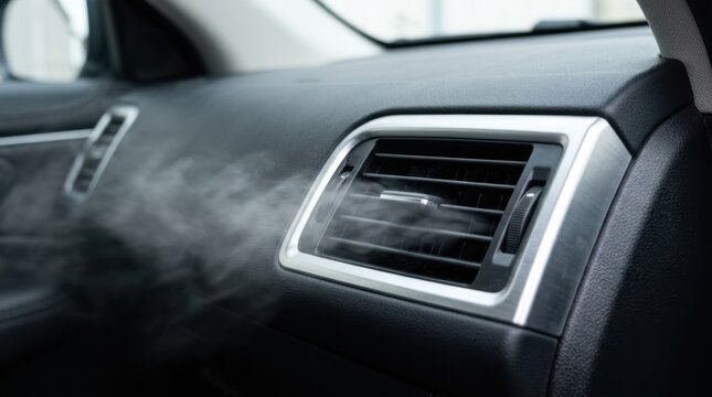 Steam Rising from Car Air Vent in Modern Vehicle Interior